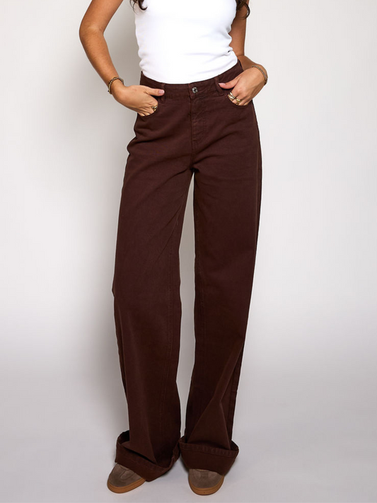 Elle | Super Wide Leg Jeans | Stretch | Donkerbruin | Tall