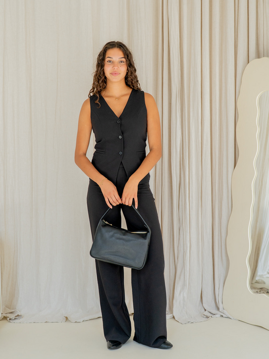 Nova | Wide leg pantalon met knoop | Zwart | Tall