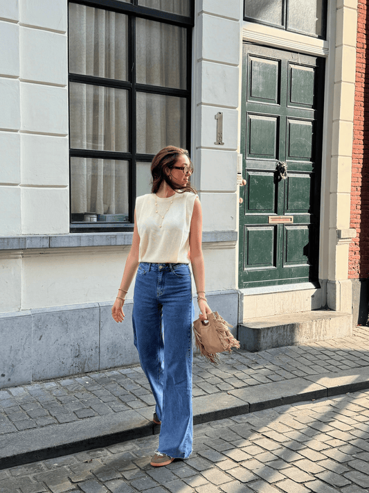 Sassy | Super Wide Leg Jeans | Destroyed | Stretch | Donkerblauw | Tall