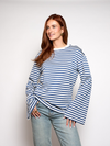 Nine Tee | Wijd uitlopende mouw | Gestreept wit blauw | Tall