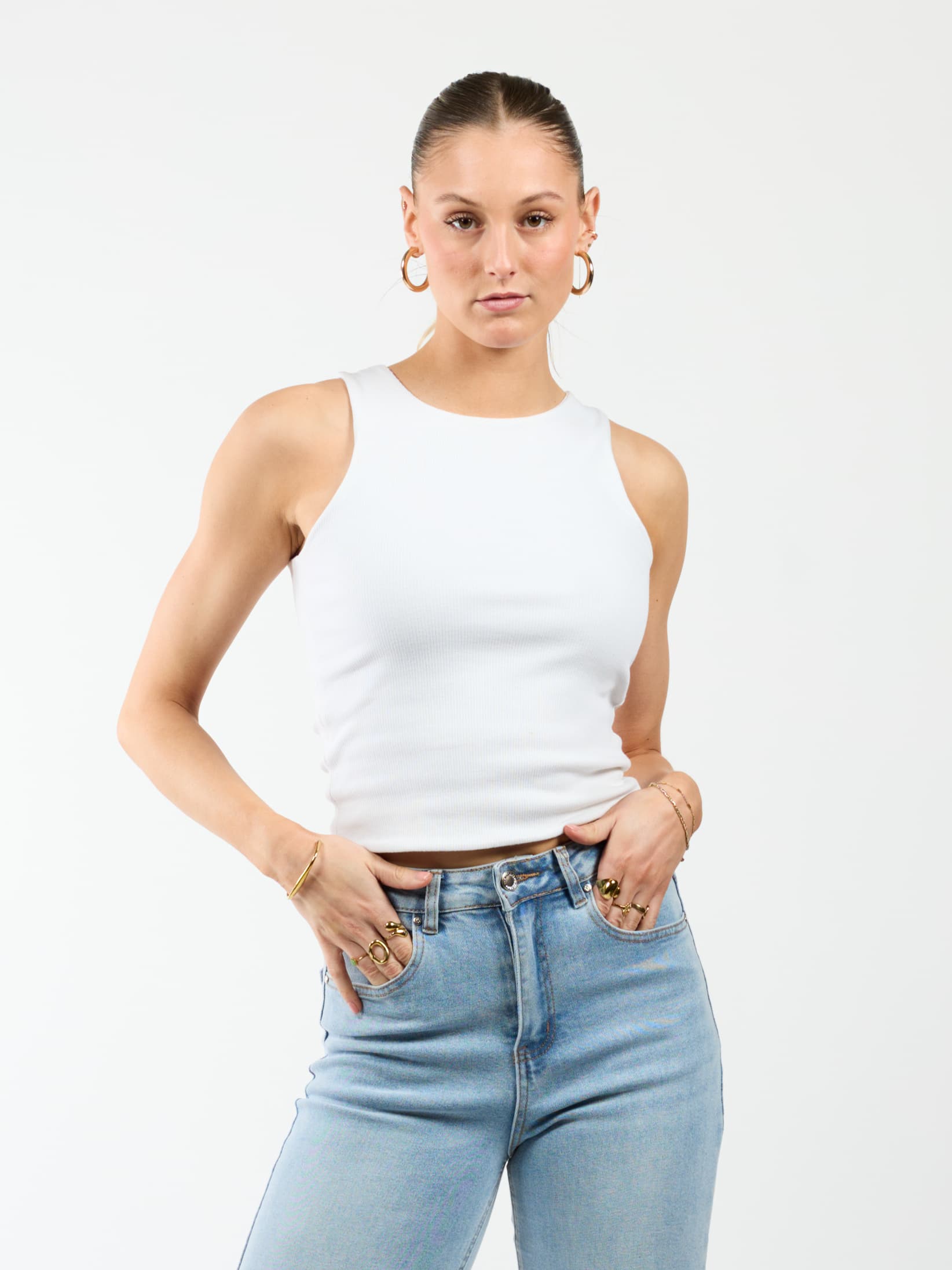 【ホワイト（10）】Lara Double Tank Top Basic Tank Top Noa | Off-white | Tall | Double lined | Non