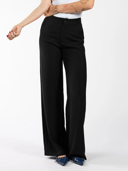 Nova | Wide leg pantalon met knoop | Zwart | Tall