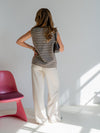 Lola Knitted Spencer met Knoopjes | Bruin wit gestreept | Tall
