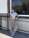 Ella | Wide leg pantalon met plooien | Taupe | Tall