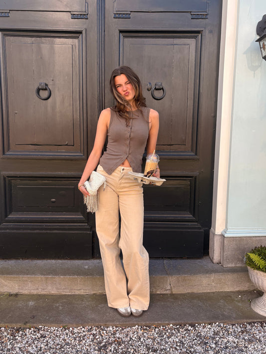 Mira | Super Wide Leg Jeans | Cappuccino | Stretch | Tall