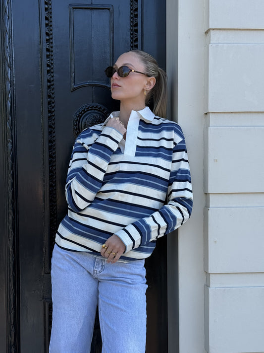 Maya Polo | Gestreept wit blauw | Tall