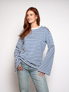 Nine Tee | Wijd uitlopende mouw | Gestreept wit blauw | Tall