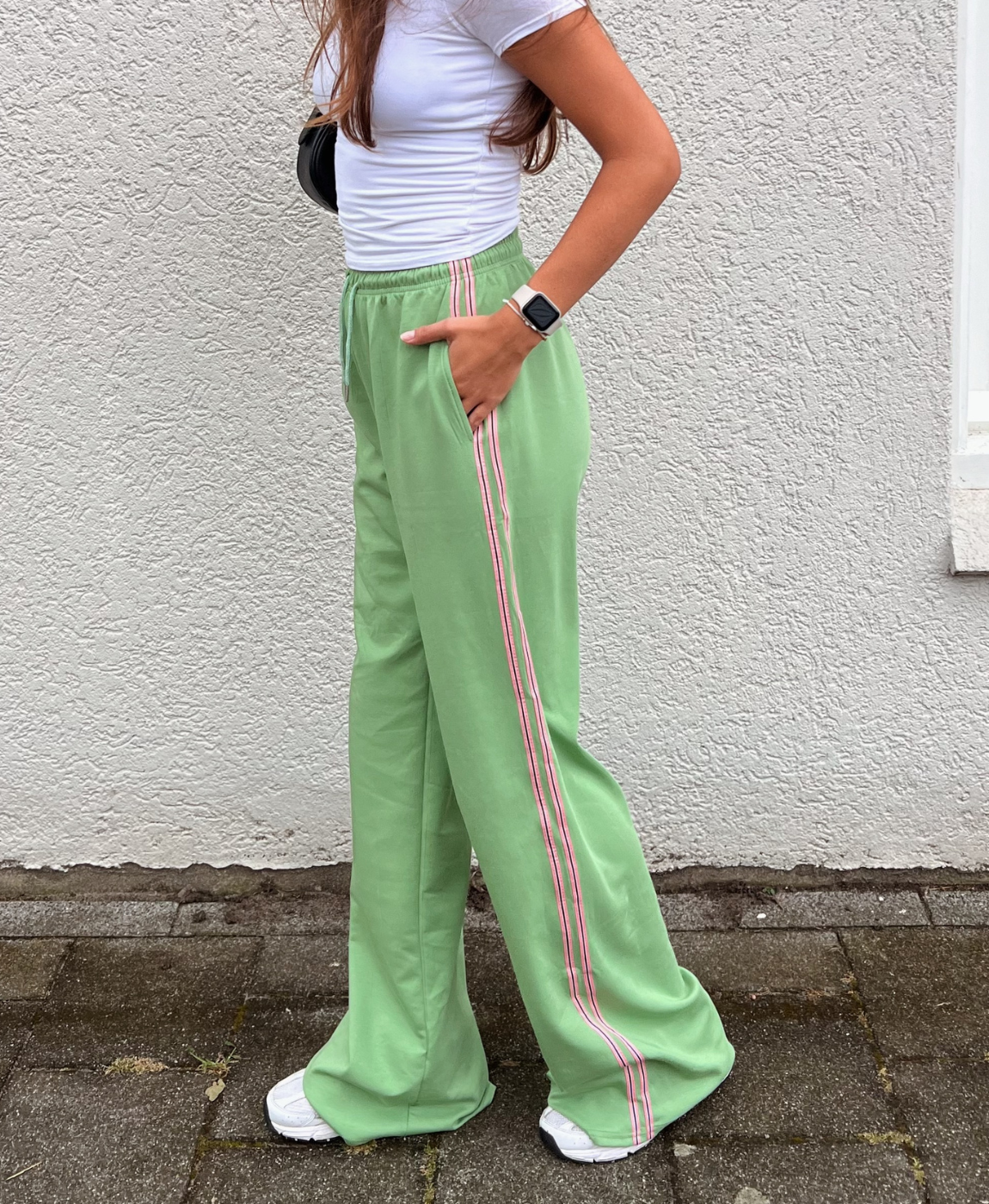 Izzy pants | Groen | Roze streep | Tall