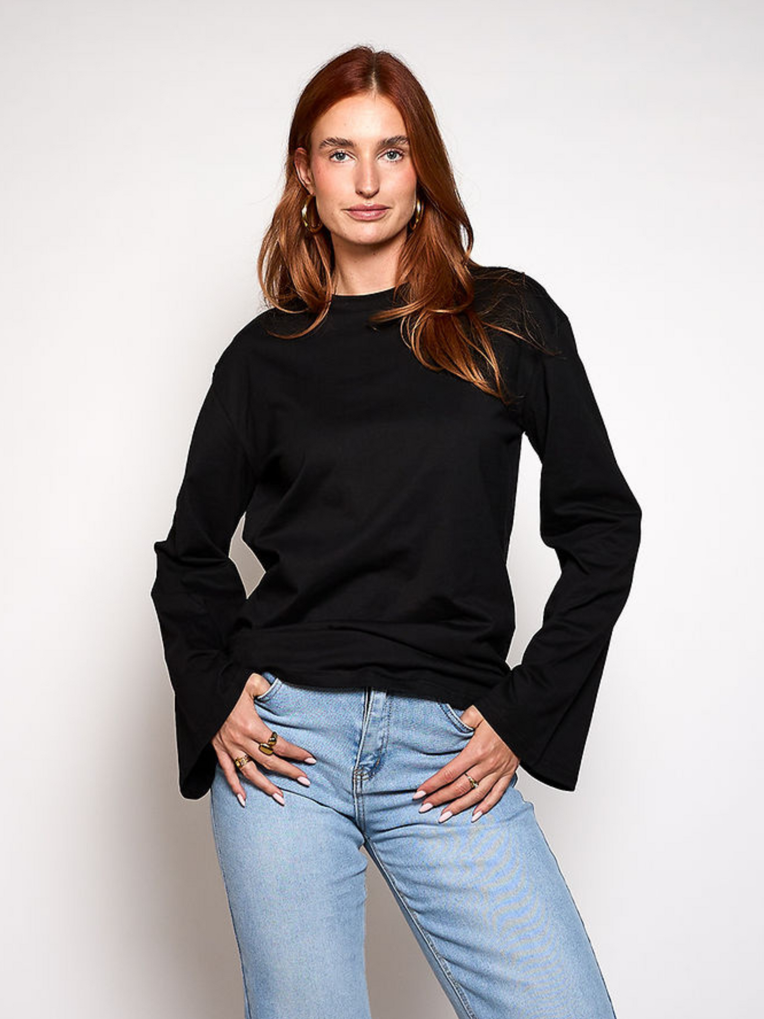Nine Tee | wijd uitlopende mouw | Tall | Zwart