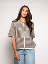 Lena Gebreid Vest met Knoopjes | Wit bruin gestreept | Tall