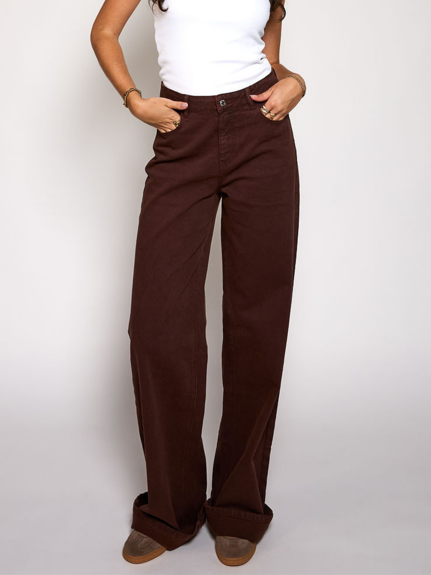 Elle | Super Wide Leg Jeans | Donkerbruin | Tall