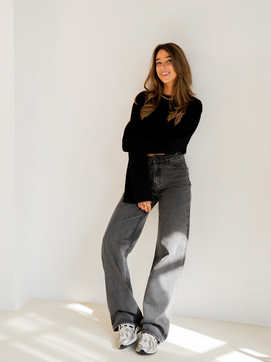 Jade Super Wide Leg Jeans | Mid-waist | Dark grey |