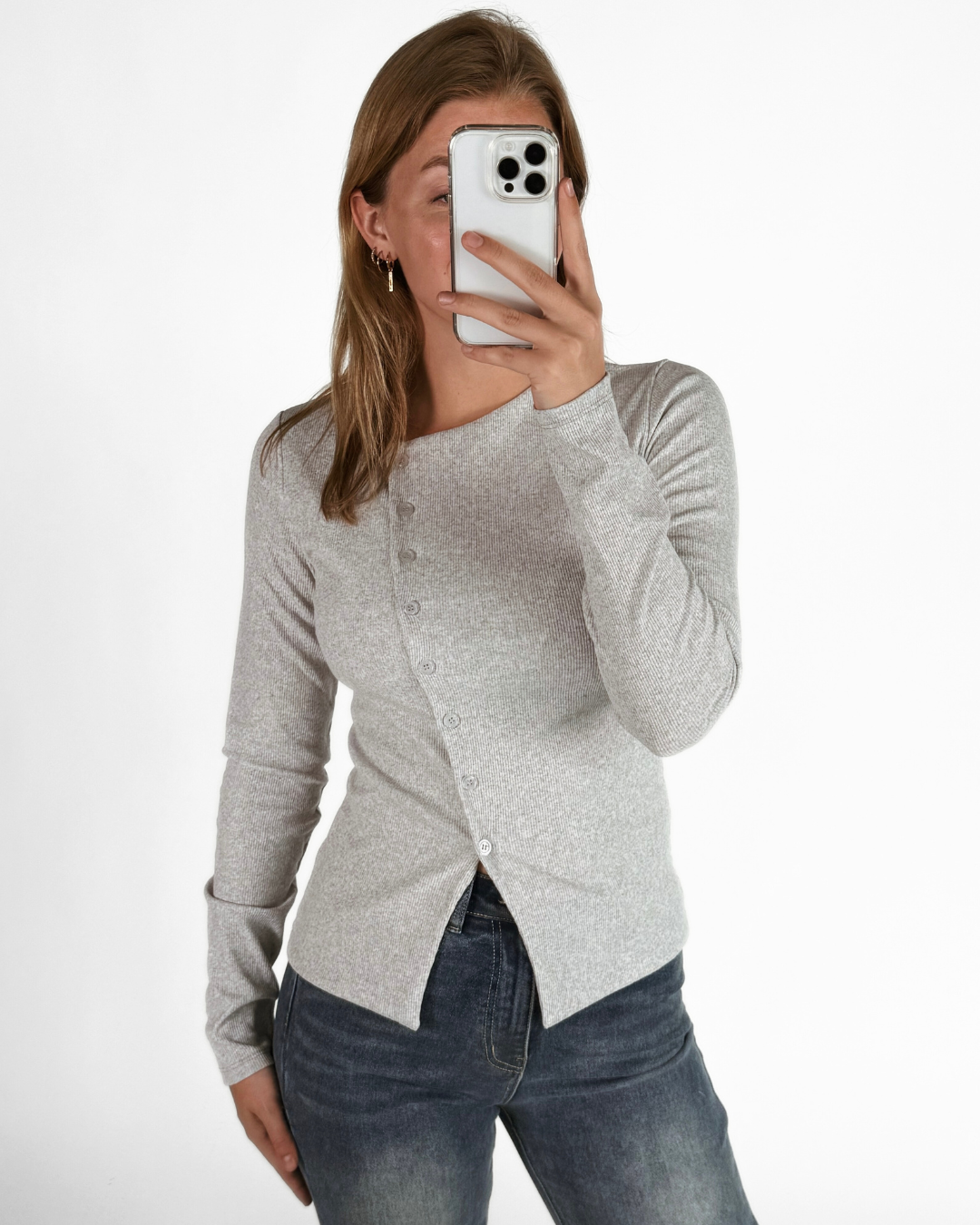 Nala top met knopen | Tall | Grijs