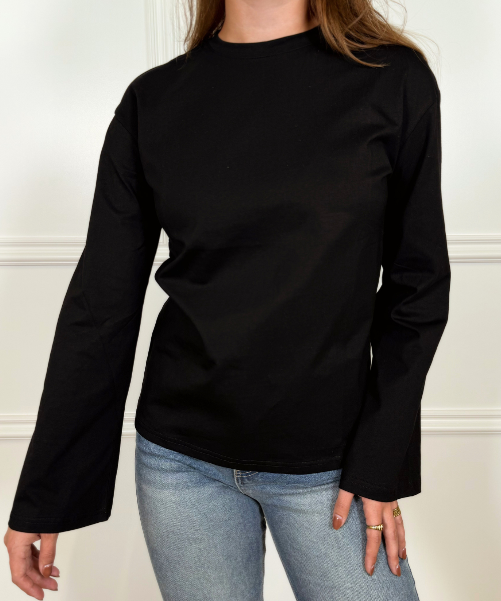 Nine Tee | wijd uitlopende mouw | Tall | Zwart