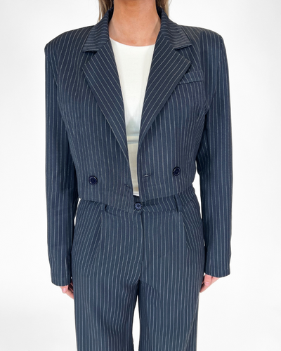 Leila Cropped Blazer | Navy met streep | Tall