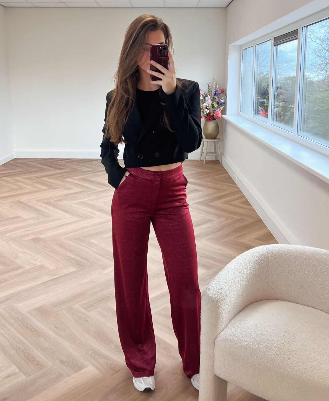 Nova Glitter Trousers | Bordeaux | Tall