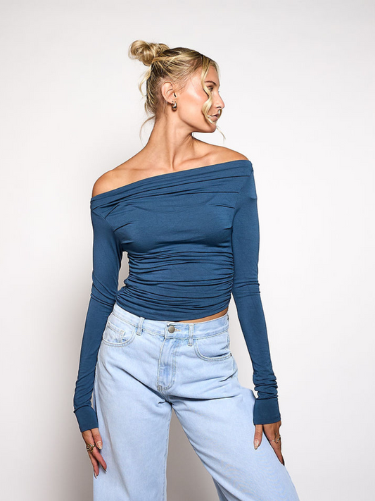 Lieke off shoulder top | Tall | Blauw