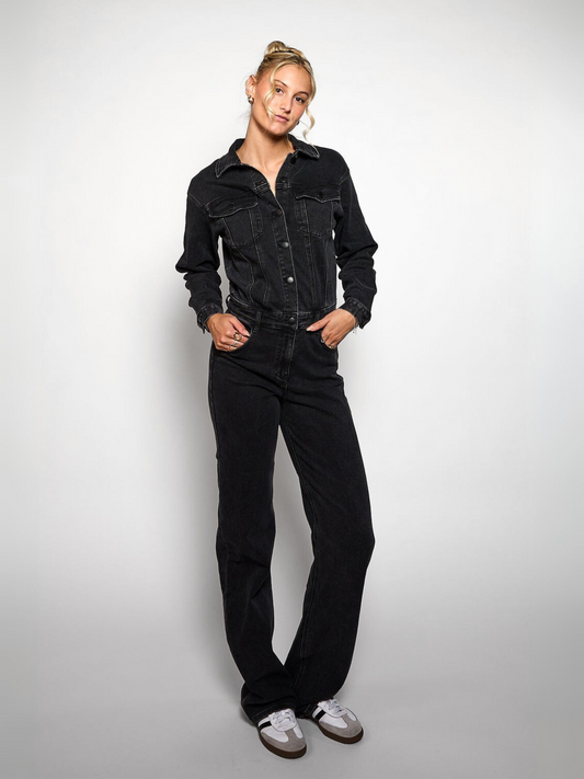 Zoë Denim Jumpsuit | Straight leg | Stretch | Donkergrijs | Tall