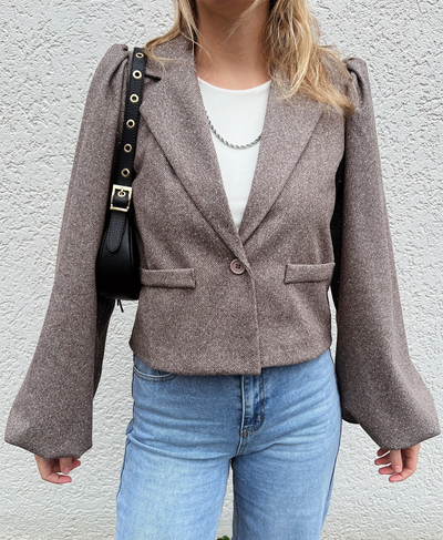 Mia Glitter Blazer | Puff sleeve | Taupe | Tall