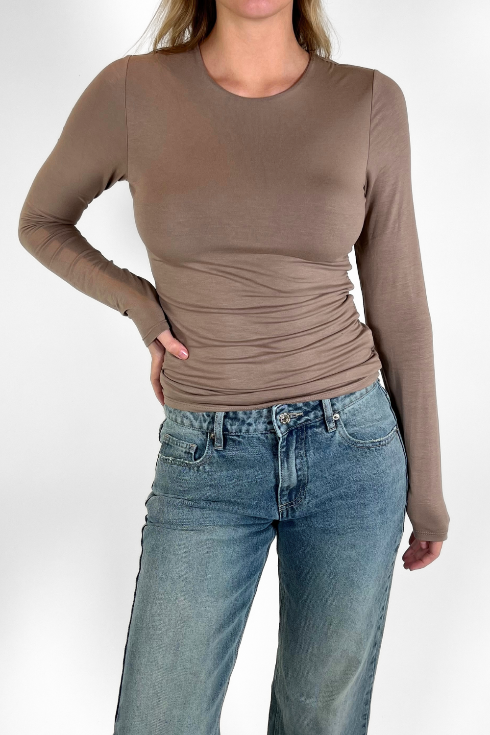 Lizzy long sleeve top | Tall | Taupe