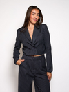 Leila Cropped Blazer | Navy with stripe | Tall