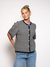 Lena Gebreid Vest met Knoopjes | Wit Donkerblauw gestreept | Tall