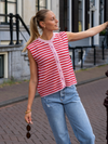 Lola Knitted Spencer met Knoopjes | Roze rood gestreept | Tall