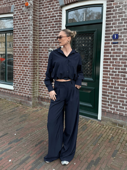 Jip | Wide-leg trousers with pleats | Navy | Tall