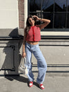 Lola Knitted Spencer met Knoopjes | Rood wit gestreept | Tall
