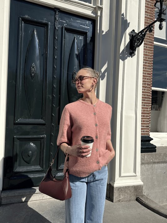 Lena Gebreid Vest met Knoopjes | Roze | Tall