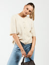 Lena Gebreid Vest met Knoopjes | Cream | Tall