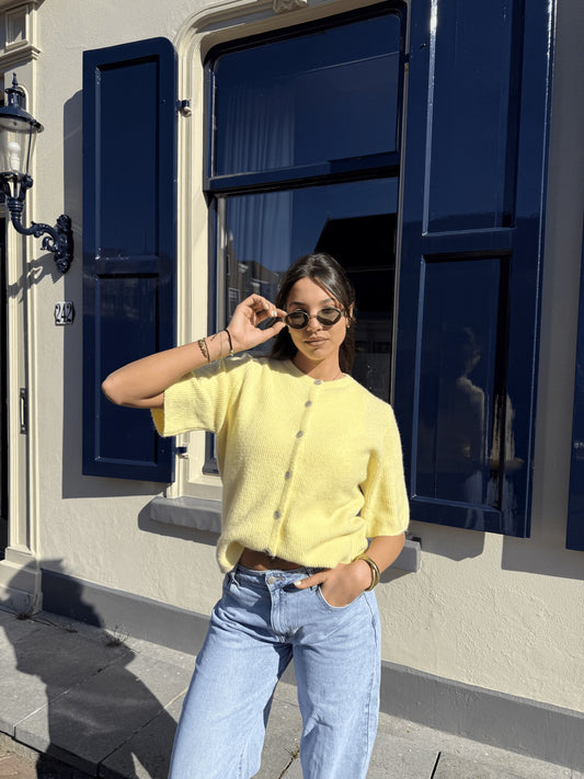 Lena Gebreid Vest met Knoopjes | Geel | Tall