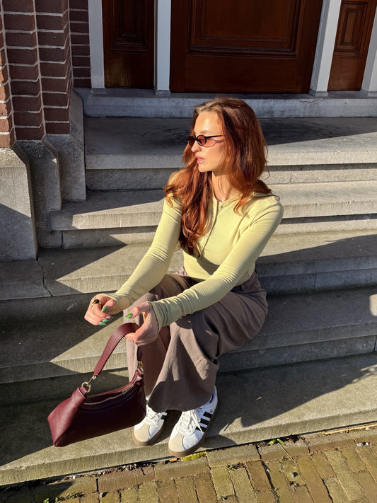 Cilia | Long sleeve top met knopen | Groen | Tall