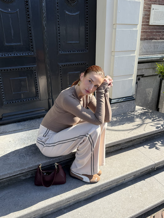 Izzy pants | Beige met streep | Tall