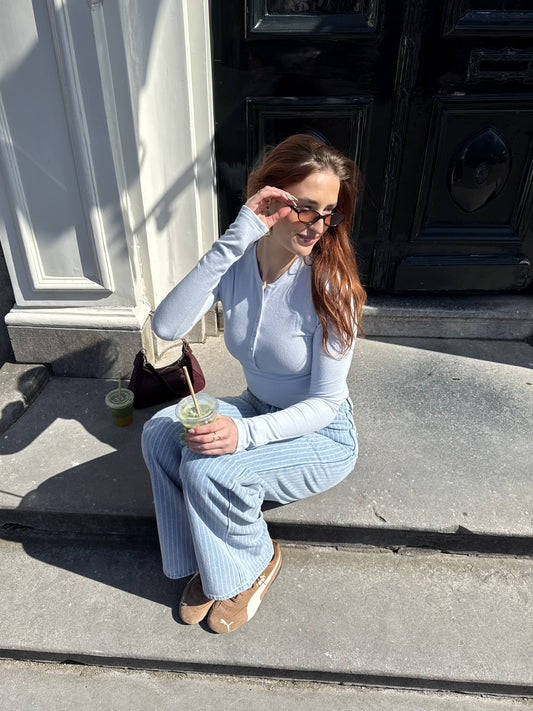 Cilia | Long sleeve top met knopen | Lichtblauw | Tall