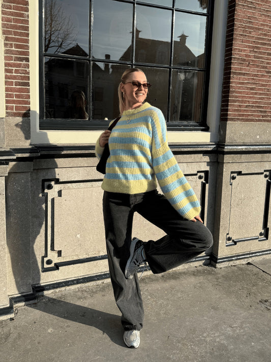 Leah Knit | Gestreept blauw geel | Tall