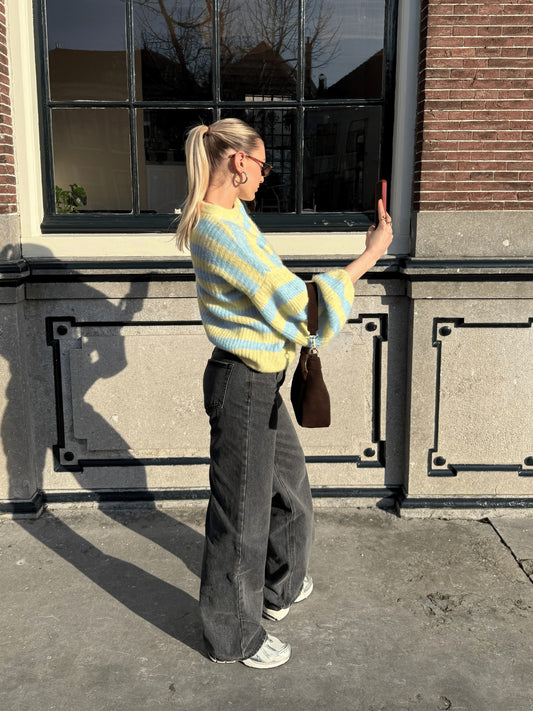 Jade Super Wide Leg Jeans | Mid waist | Dark gray |