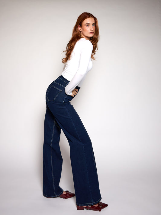 Iza | Super Wide Leg Jeans | Stretch | Donkerblauw | Tall