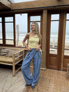 Ella | Wide leg pantalon met plooien | Denim blauw | Tall