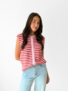 Lola Knitted Spencer met Knoopjes | Roze rood gestreept | Tall