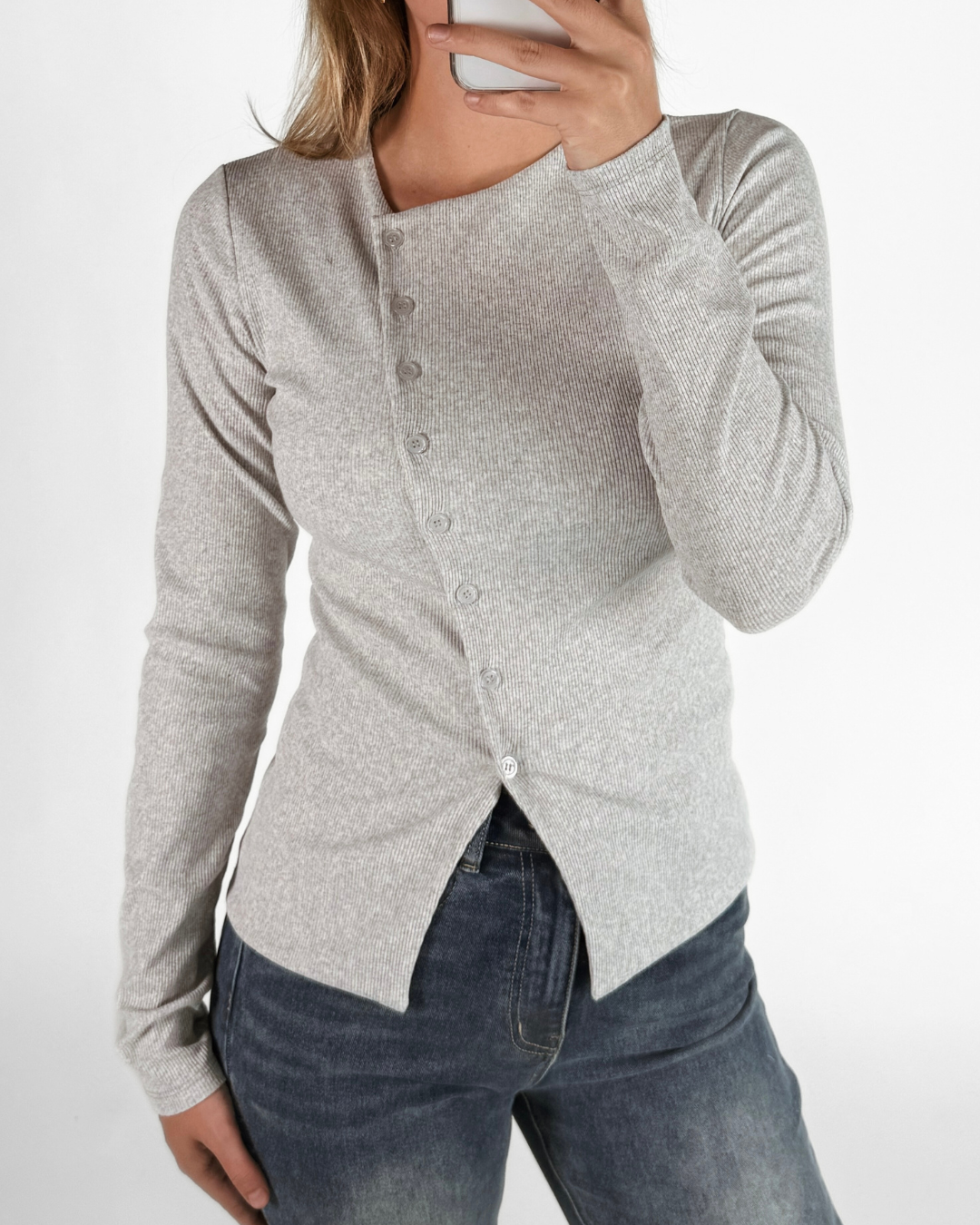 Nala top met knopen | Tall | Grijs