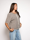 Lena Gebreid Vest met Knoopjes | Wit bruin gestreept | Tall