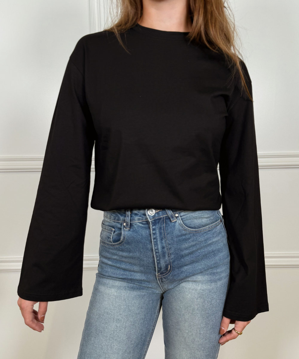Nine Tee | wijd uitlopende mouw | Tall | Zwart