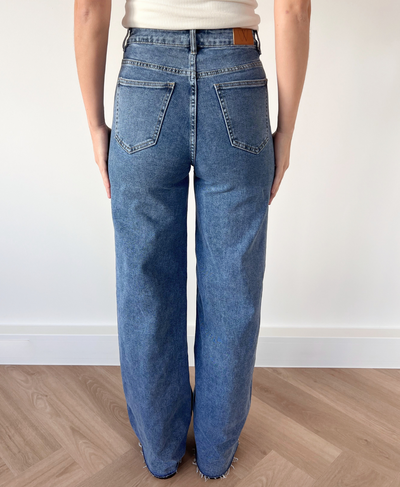 Sassy | Super Wide Leg Jeans | Destroyed | Stretch | Donkerblauw | Tall