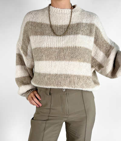 Knitted sweater June | Striped beige