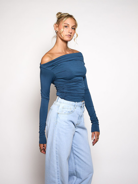 Lieke off shoulder top | Tall | Blauw
