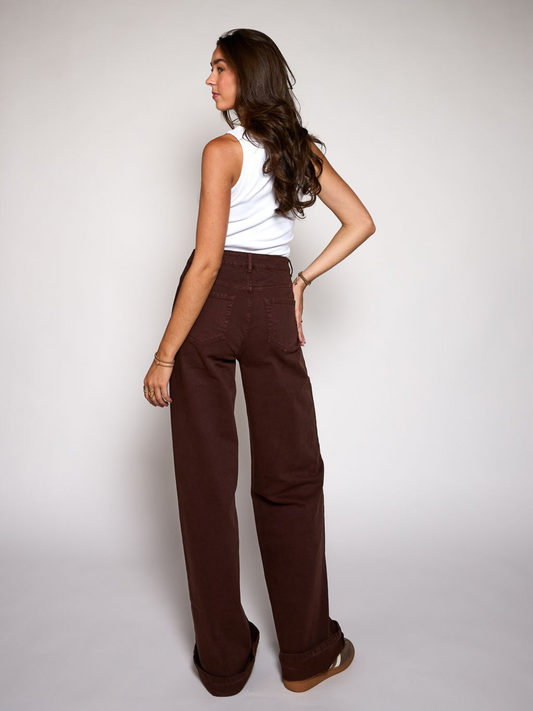Elle | Super Wide Leg Jeans | Stretch | Donkerbruin | Tall