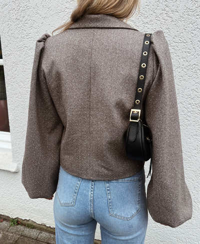 Mia Glitter Blazer | Puff sleeve | Taupe | Tall