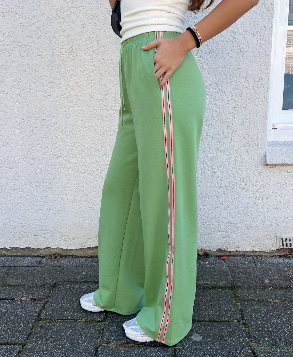 Izzy pants | Groen | Roze streep | Tall