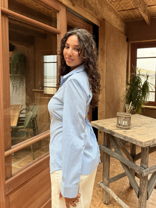 Sem getailleerde blouse | Blauw gestreept | Tall